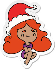 hand drawn christmas sticker cartoon of kawaii girl