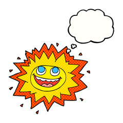 happy freehand drawn thought bubble cartoon sun