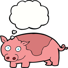 cartoon pig with thought bubble