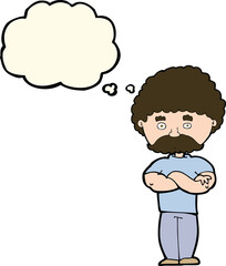 cartoon dad with folded arms with thought bubble