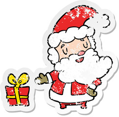 distressed sticker of a cartoon santa claus
