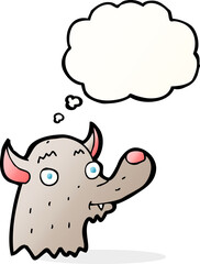 cartoon happy wolf with thought bubble