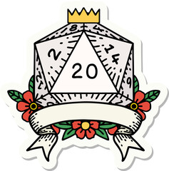 sticker of a natural 20 critical hit D20 dice roll