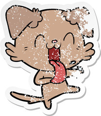 distressed sticker of a cartoon panting dog