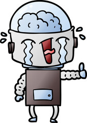 cartoon crying robot making gesture