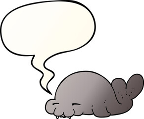 cartoon seal with speech bubble in smooth gradient style