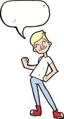 cartoon celebrating man with speech bubble