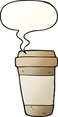 cartoon coffee cup with speech bubble in smooth gradient style