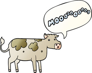 cartoon cow with speech bubble in smooth gradient style
