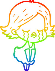 rainbow gradient line drawing of a cartoon girl crying
