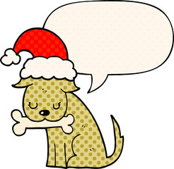 cute christmas dog with speech bubble in comic book style
