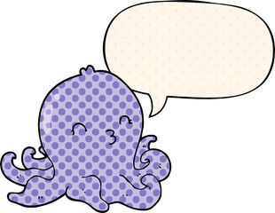 cartoon octopus with speech bubble in comic book style