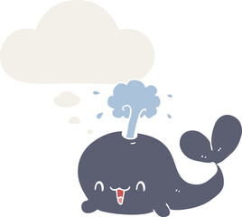 cartoon whale with thought bubble in retro style