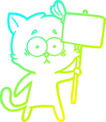 cold gradient line drawing of a cartoon cat