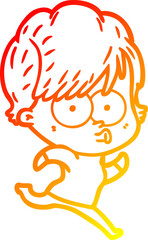 warm gradient line drawing of a cartoon woman
