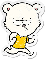 distressed sticker of a bored polar bear running cartoon