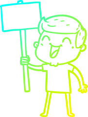 cold gradient line drawing of a cartoon man laughing