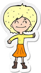 sticker of a cartoon happy girl giving thumbs up symbol