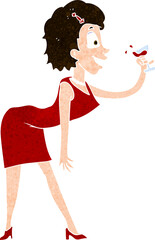 cartoon happy woman with drink