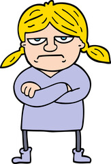 hand drawn doodle style cartoon grumpy girl