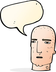 cartoon bald tough guy with speech bubble