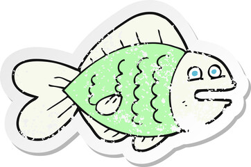 retro distressed sticker of a cartoon funny fish
