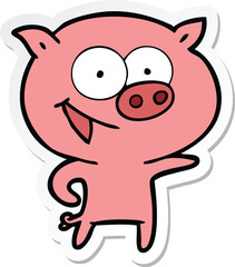 sticker of a cheerful pig cartoon