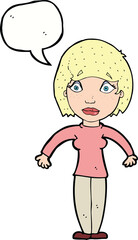 cartoon surprised woman with speech bubble