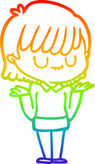 rainbow gradient line drawing of a cartoon woman