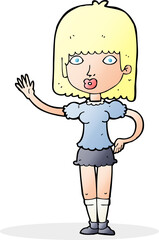 cartoon woman waving