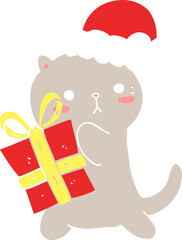 cute flat color style cartoon cat carrying christmas present