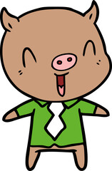 happy cartoon pig wearing shirt and tie
