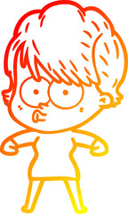 warm gradient line drawing of a cartoon woman
