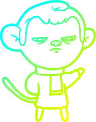 cold gradient line drawing of a cartoon monkey