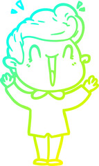 cold gradient line drawing of a cartoon excited man