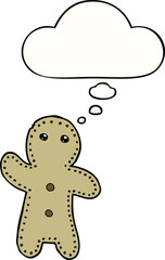cartoon gingerbread man with thought bubble