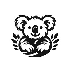 logotype of a koala, black and white, small size, isolated
