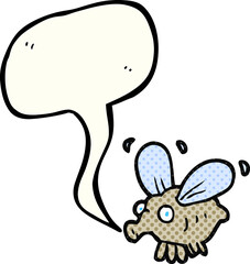 freehand drawn comic book speech bubble cartoon fly