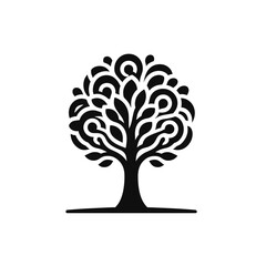 logotype of a tree, black and white, small size, isolated