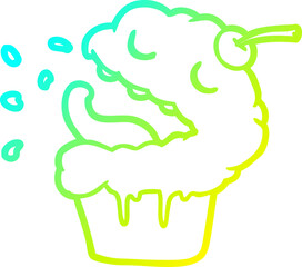 cold gradient line drawing of a funny cupcake