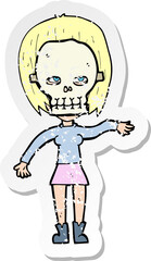 retro distressed sticker of a girl wearing skull mask