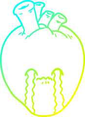 cold gradient line drawing of a cartoon heart