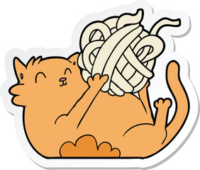 sticker of a cartoon cat playing with ball of string