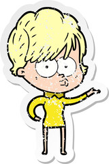 distressed sticker of a cartoon woman