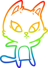 rainbow gradient line drawing of a confused cartoon cat