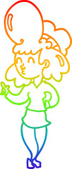 rainbow gradient line drawing of a cartoon woman with big hair
