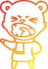 warm gradient line drawing of a angry cartoon bear