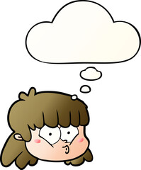 cartoon female face with thought bubble in smooth gradient style