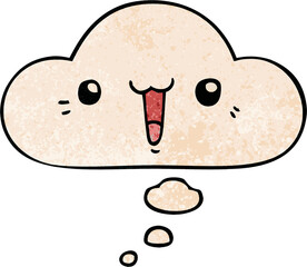 happy cartoon face with thought bubble in grunge texture style