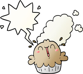 cute cartoon pie with speech bubble in smooth gradient style